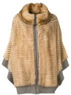 Liska Rib Trimmed Poncho - Brown