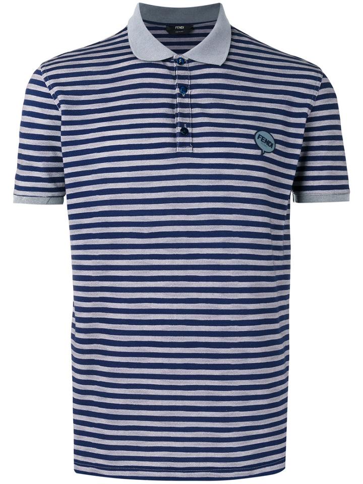Fendi Striped Polo Shirt, Men's, Size: 50, Grey, Cotton