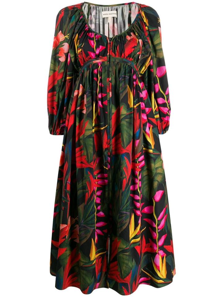 Mara Hoffman Floral Ruched Midi Dress - Black