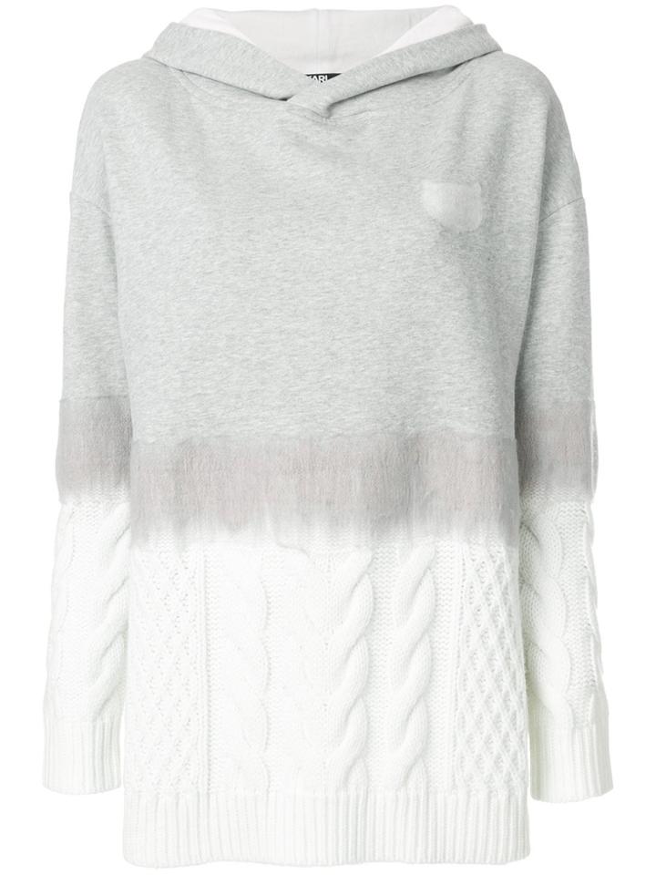Karl Lagerfeld Cable Knit Mix Hoodie - Grey