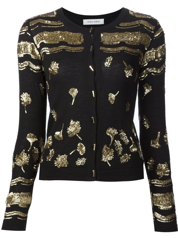 Prabal Gurung Sequin Embroidery Cardigan, Women's, Size: Medium, Black, Cashmere