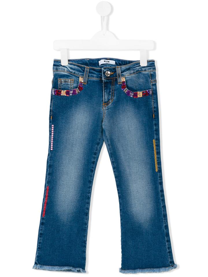 Msgm Kids Beaded Pockets Jeans, Size: 6 Yrs, Blue