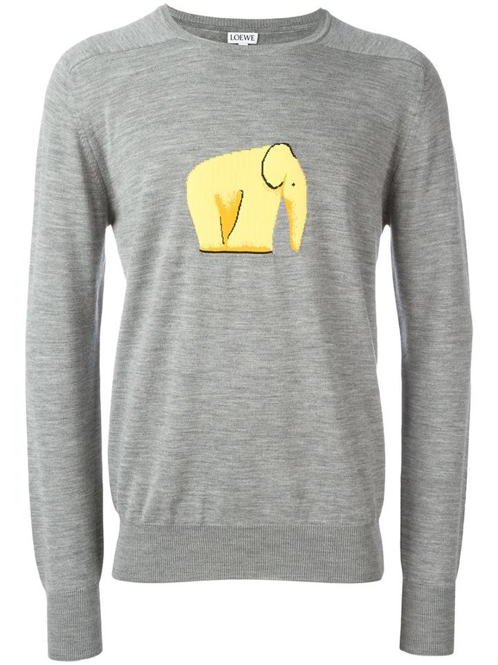 Loewe Intarsia Elephant Jumper, Men's, Size: Medium, Grey, Polyester/virgin Wool/polyimide