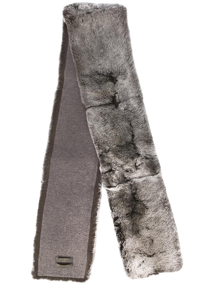 N.peal Long Fur Scarf, Men's, Grey, Rabbit Fur/cashmere