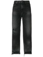 R13 Ripped Cropped Stonewashed Jeans - Black
