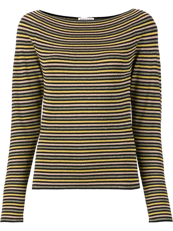 Sonia Rykiel Boat Neck Striped Blouse, Women's, Size: Small, Black, Polyester/viscose