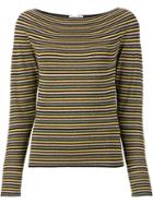 Sonia Rykiel Boat Neck Striped Blouse, Women's, Size: Small, Black, Polyester/viscose
