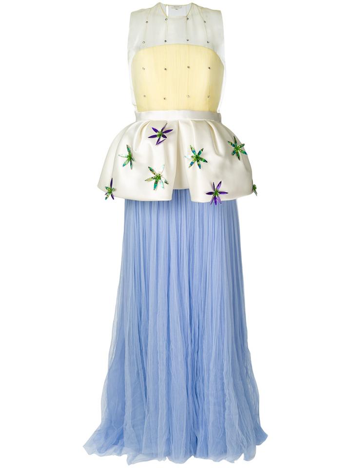 Delpozo - Appliquéd Peplum Gown - Women - Silk/cotton/polyamide - 40, Yellow/orange, Silk/cotton/polyamide