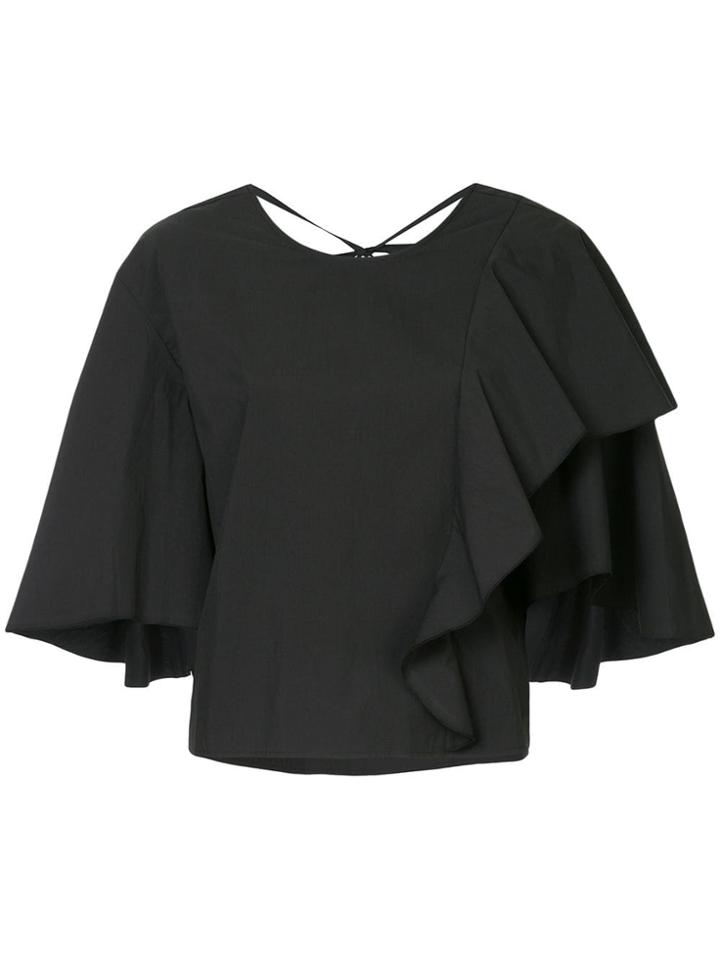 Le Ciel Bleu Ruffle Flared Short-sleeve Top - Black