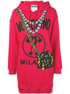 Moschino Pixel Logo Hooded Dress - Red