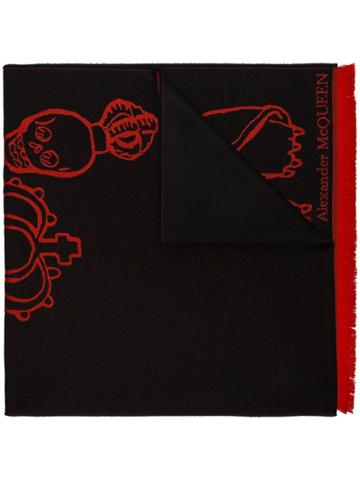 Alexander Mcqueen Amcq Blk Red Royal Lion Skull Scrf - Black
