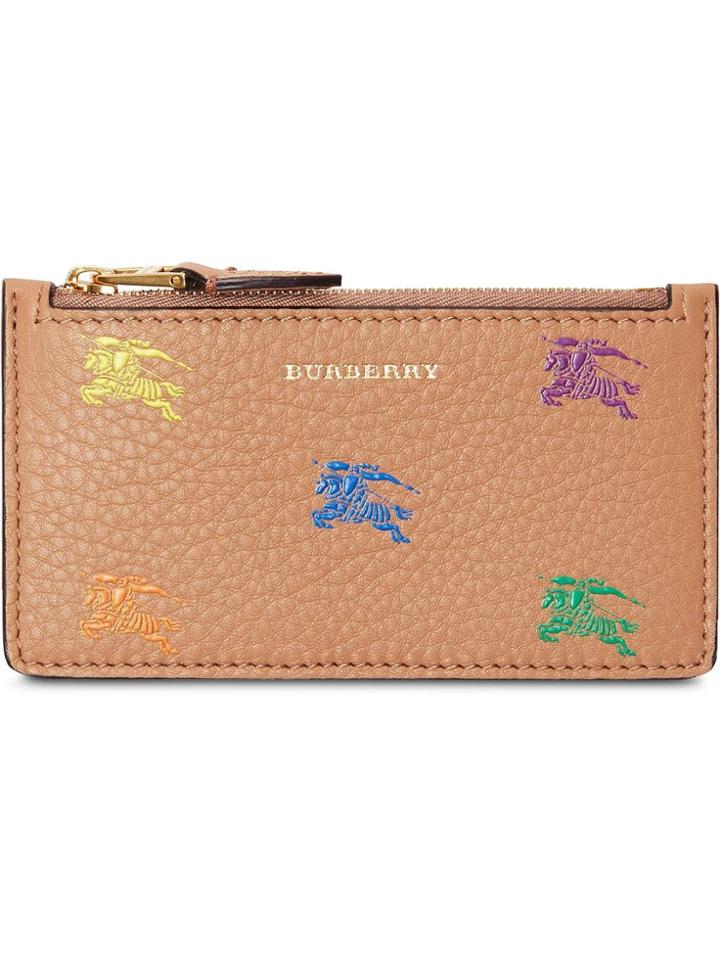 Burberry Equestrian Knight Leather Zip Card Case - Neutrals