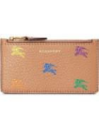 Burberry Equestrian Knight Leather Zip Card Case - Neutrals