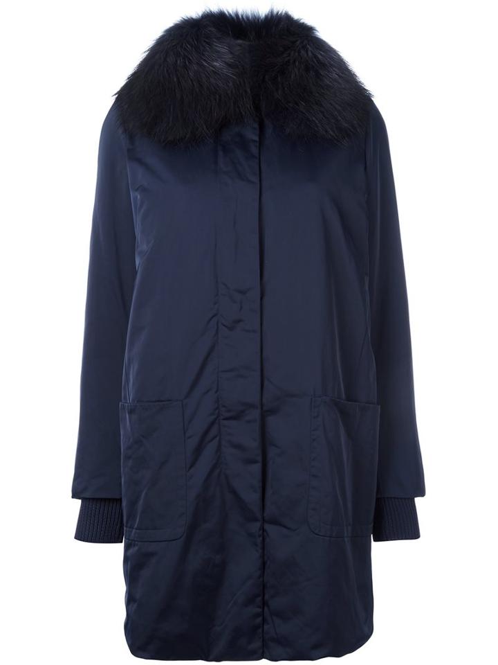 Twin-set Fur Collar Parka, Women's, Size: Xs, Blue, Polyamide/polyester/racoon Fur