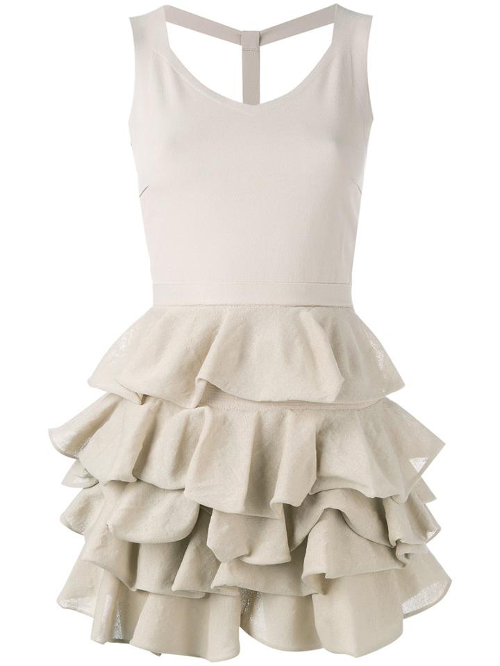 D.exterior Fitted Ruffle Dress, Women's, Size: Xs, Nude/neutrals, Cotton/polyamide/polyester/viscose