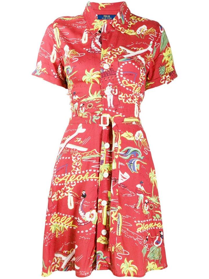 Polo Ralph Lauren Tropical Print Shirt Dress - Red