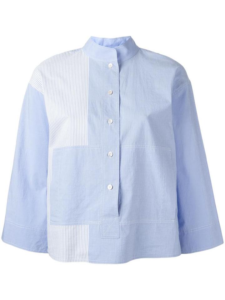 Dkny Striped Mandarin Collar Shirt, Women's, Size: Medium, Blue, Cotton