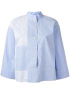 Dkny Striped Mandarin Collar Shirt, Women's, Size: Medium, Blue, Cotton