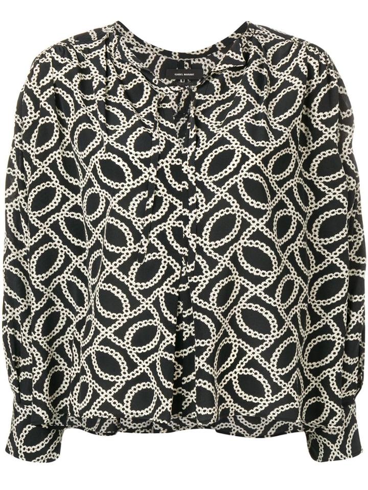 Isabel Marant Printed Split Neck Blouse - Black