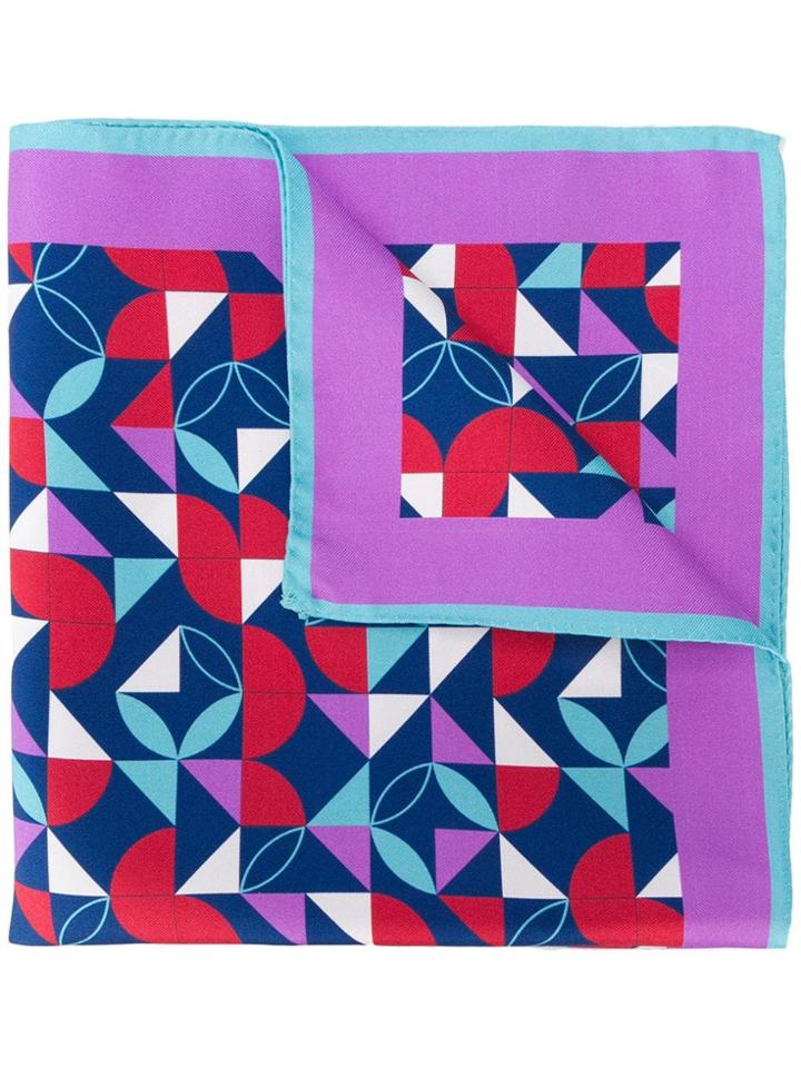 Kiton Geometric Print Pocket Scarf - Blue