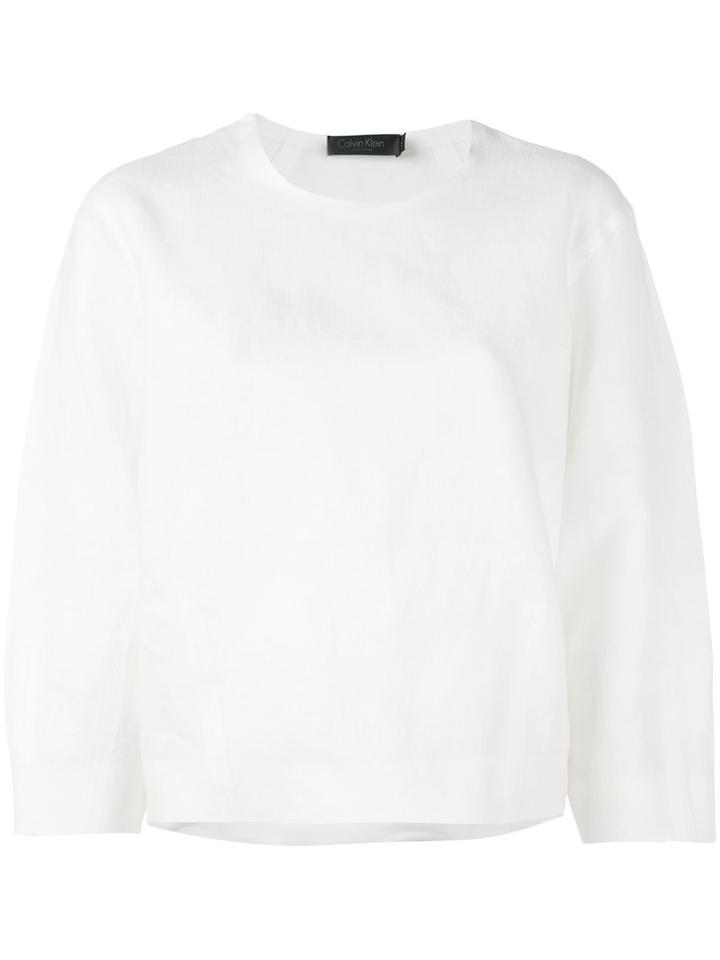 Calvin Klein Collection - Three-quarters Sleeve T-shirt - Women - Linen/flax - 44, White, Linen/flax