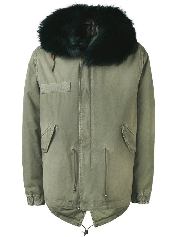 Fox Fur Trim Hooded Jacket - Men - Cotton/lamb Skin/polyester/viscose - Xs, Green, Cotton/lamb Skin/polyester/viscose, Mr & Mrs Italy