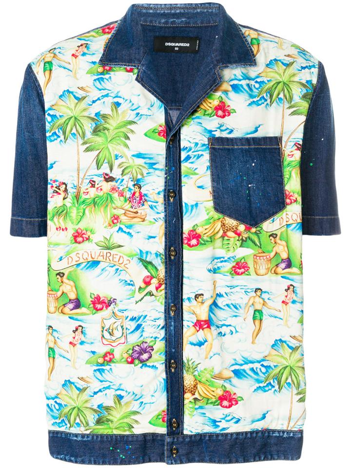 Dsquared2 Hawaiian Denim Shirt - Blue