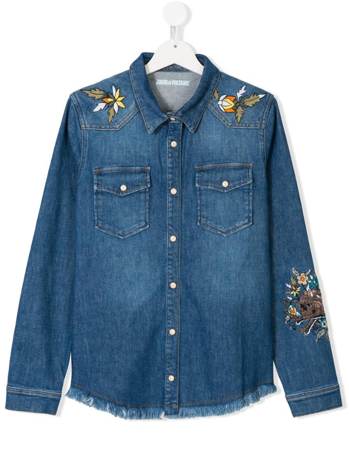 Zadig & Voltaire Kids Teen Embroidered Denim Shirt - Blue