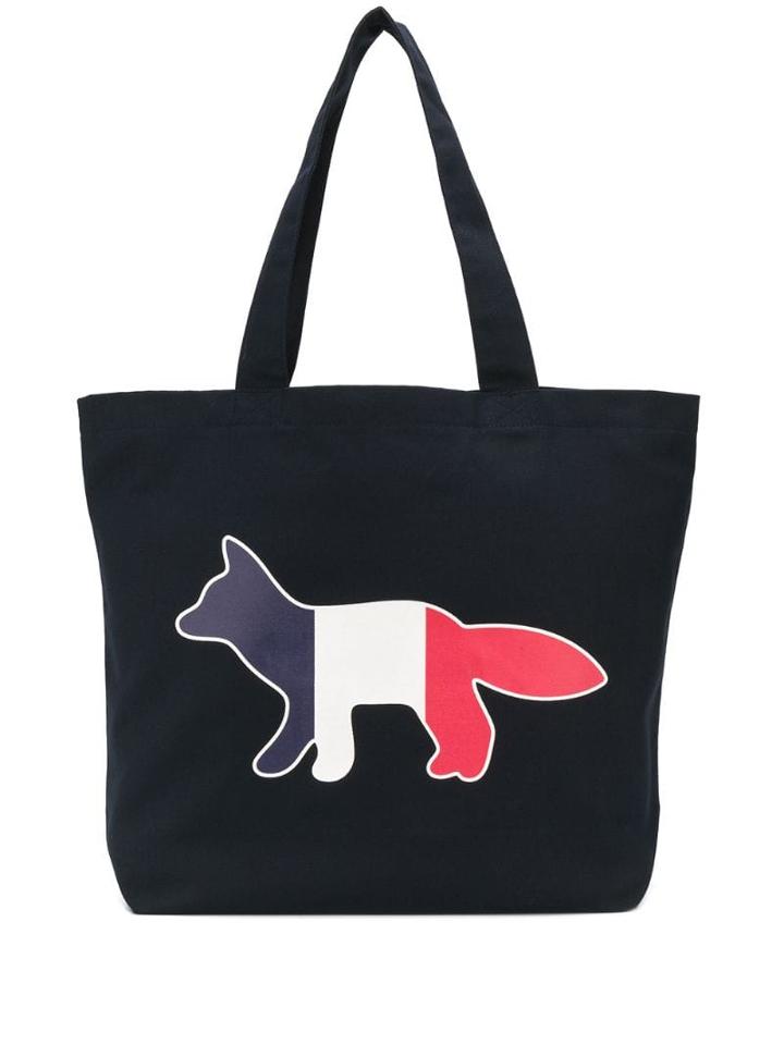 Maison Kitsuné Logo Embroidered Tote Bag - Blue