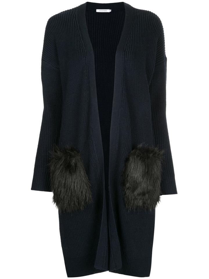 Guild Prime Faux Fur Patch Long Cardigan - Blue