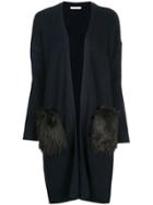 Guild Prime Faux Fur Patch Long Cardigan - Blue
