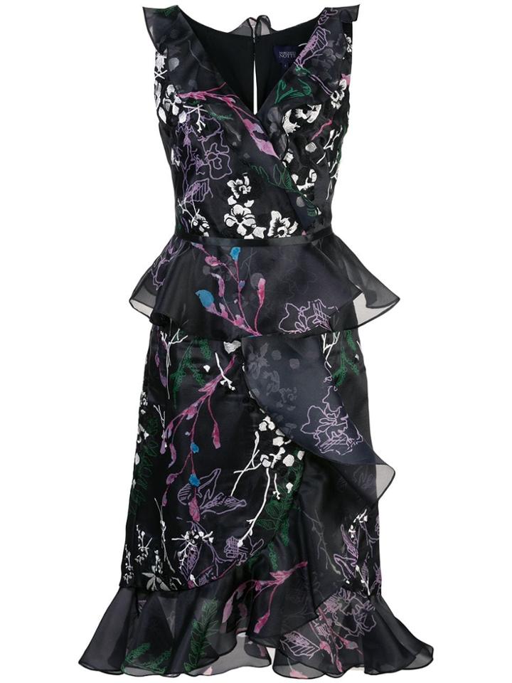 Marchesa Notte Floral Evening Dress - Black
