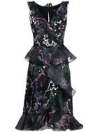 Marchesa Notte Floral Evening Dress - Black