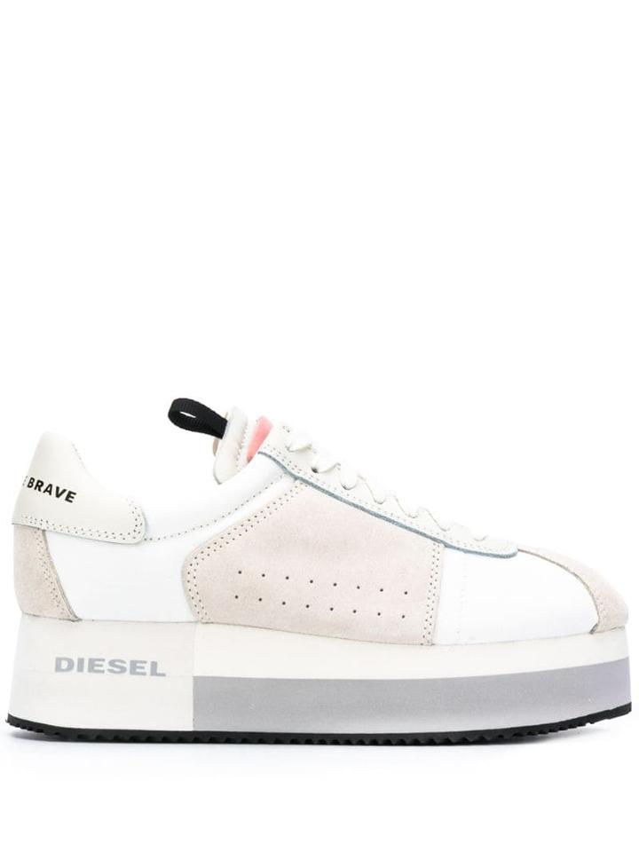 Diesel Platform Panelled Sneakers - White