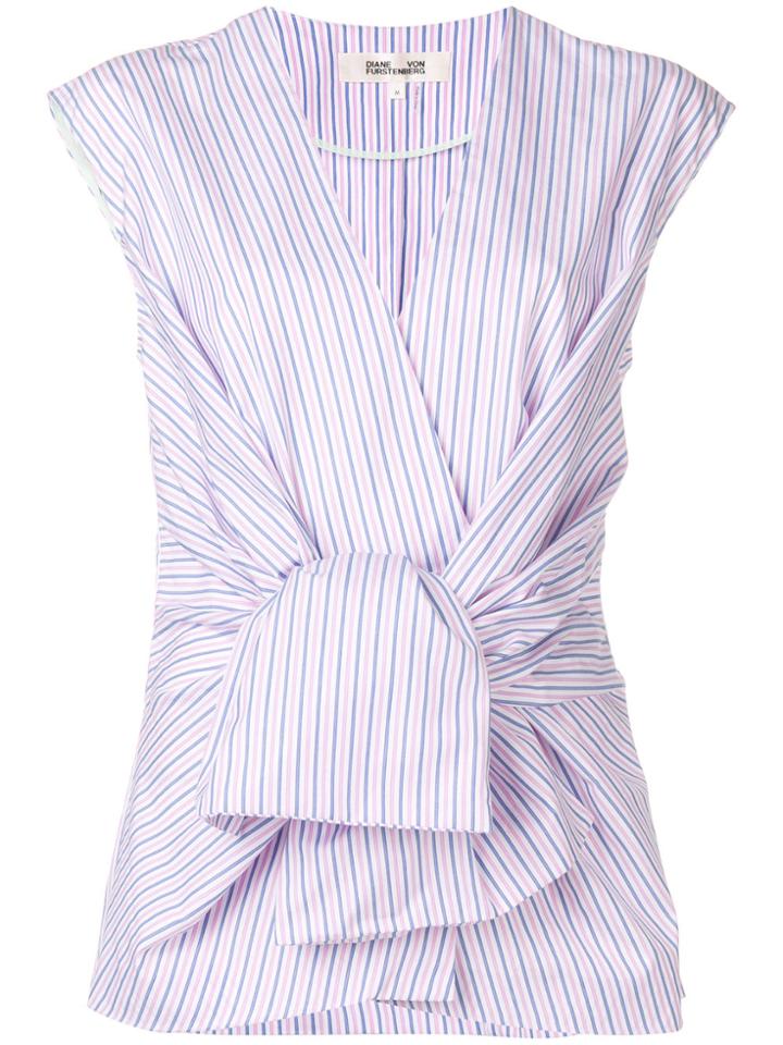 Dvf Diane Von Furstenberg Striped Knot Front Blouse - Pink & Purple