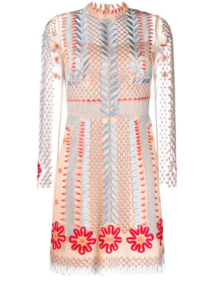 Temperley London Sheer Embroidered Mini Dress - Neutrals