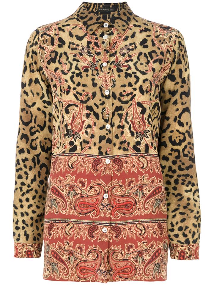 Etro Mixed Paisley And Leopard Print Blouse - Brown