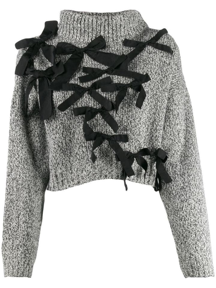 Brognano Bow Embellished Cropped Jumper - Grey