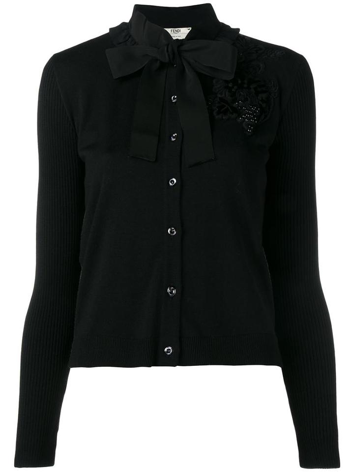 Fendi Embellished Cardigan, Women's, Size: 44, Black, Wool/silk/viscose/glass