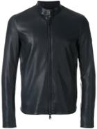 Emporio Armani Slim Fit Leather Jacket - Blue