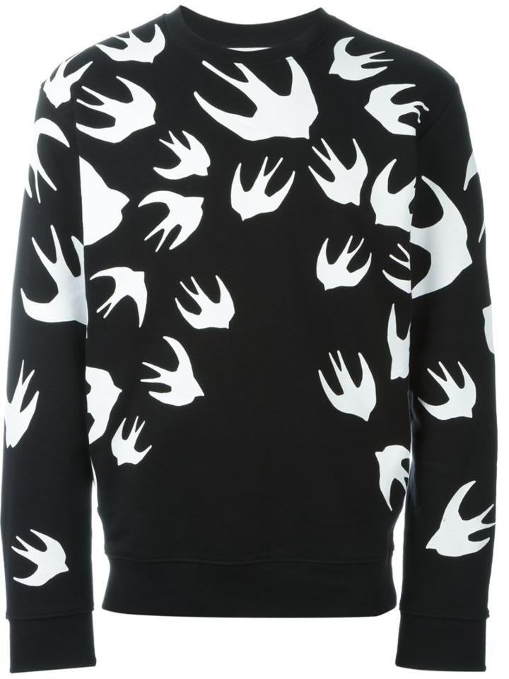 Mcq Alexander Mcqueen Swallow Print Sweatshirt, Men's, Size: Xl, Grey, Cotton/polyester