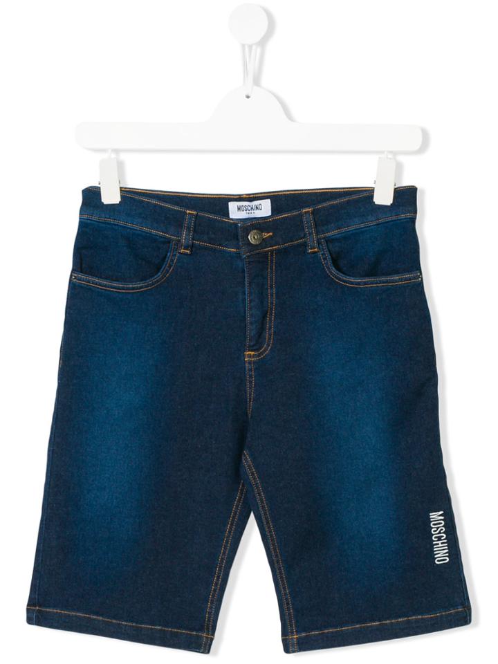 Moschino Kids Logo Embroidered Denim Shorts - Blue