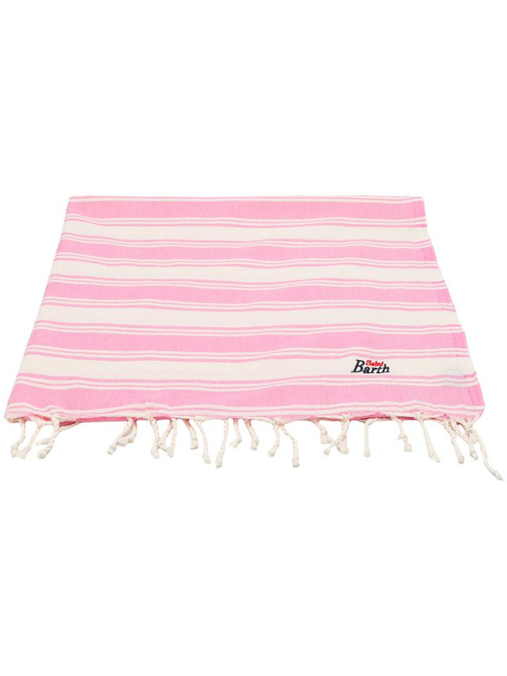 Mc2 Saint Barth Logo Embroidered Striped Beach Towel - Pink & Purple