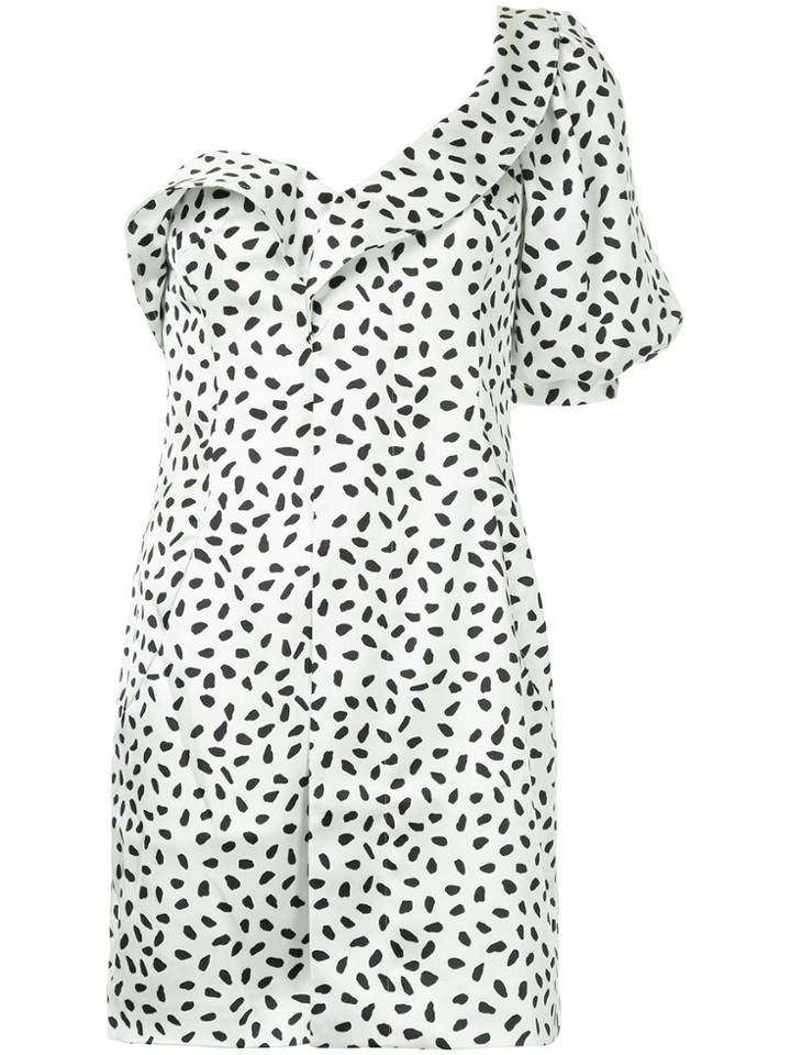Self-portrait Printed One-shoulder Mini Dress - White