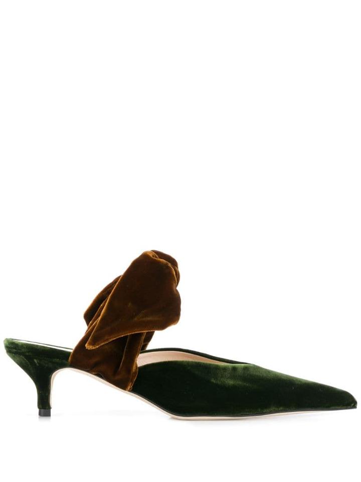 Gia Couture Bow-embellished Velvet Mules - Green