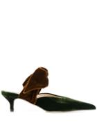 Gia Couture Bow-embellished Velvet Mules - Green