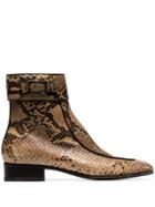 Saint Laurent Brown Snake Skin Leather Boots