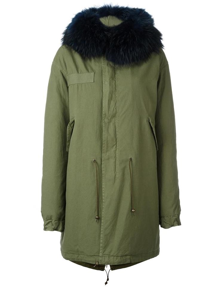 Mr & Mrs Italy Fur Collar Parka, Women's, Size: Xs, Green, Cotton/lamb Skin/racoon Fur/polyester