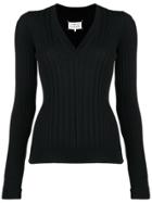 Maison Margiela V-neck Rib Knit Sweater - Black