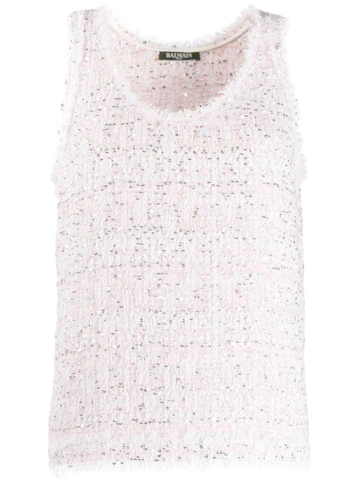 Balmain Tweed Raw Hem Top - Pink